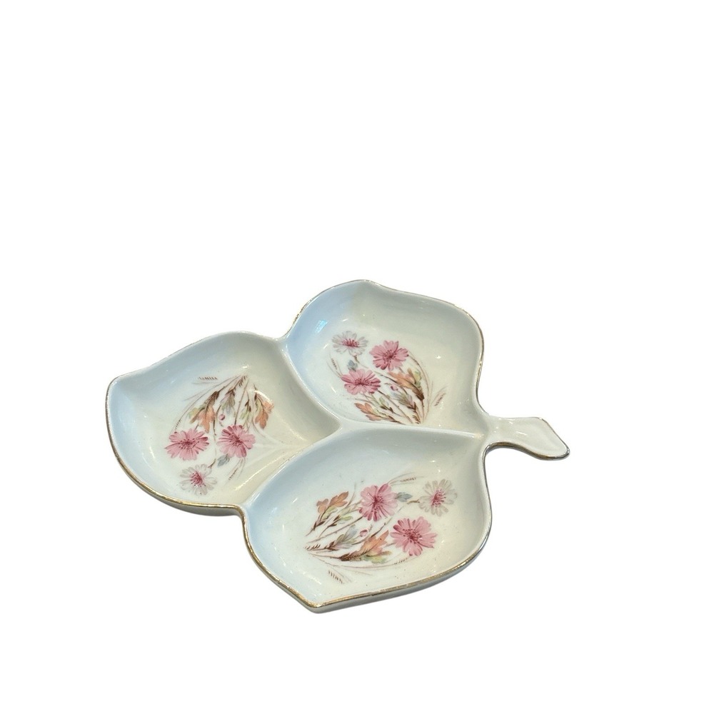 Vintage Coquette Mitterteich Bavaria Germany Dish Floral Leaf Shape Tray 3 Part - Picture 2 of 7